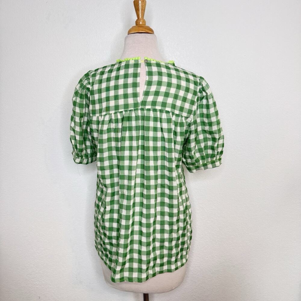 Jodifl Womens Gingham Check Embroidered Top Size S Green Peasant Cottagecore - Picture 3 of 12